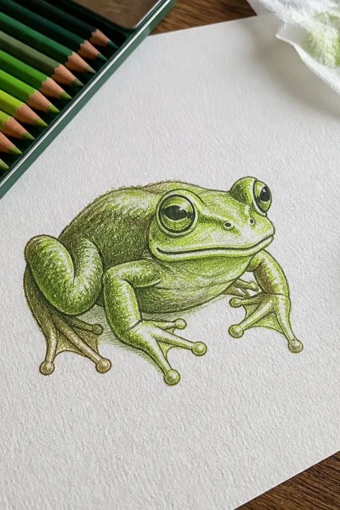 Pencil frog with two shading values and clear eye sockets