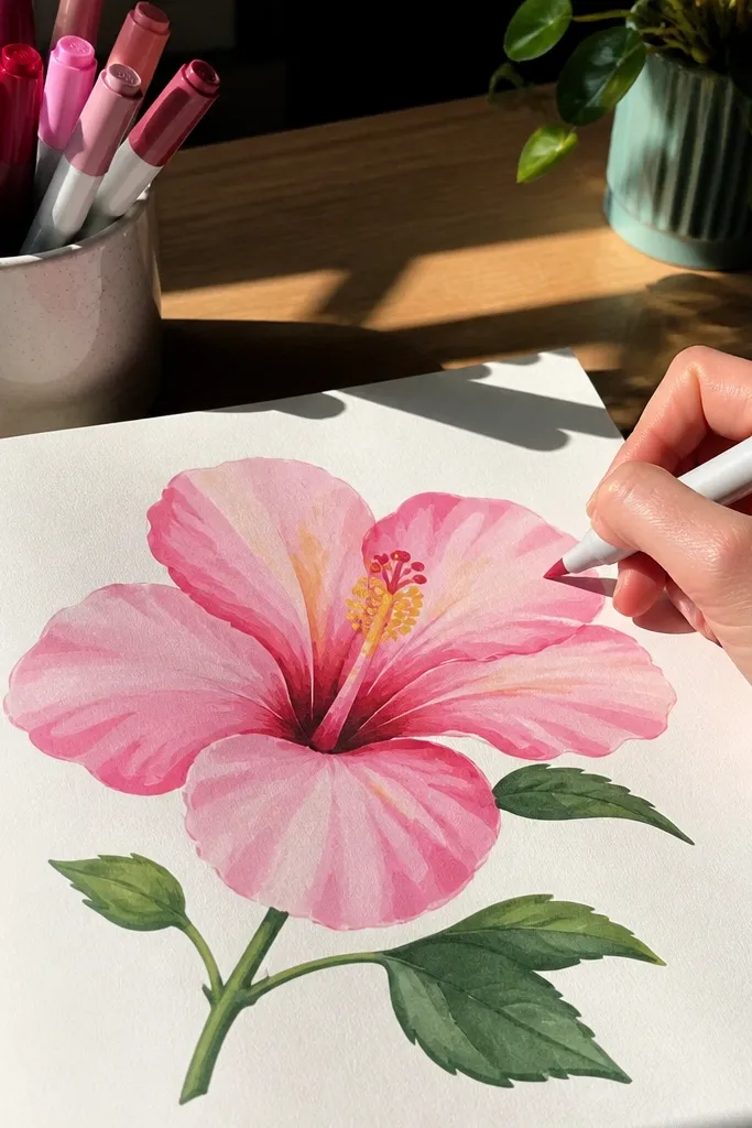 Marker hibiscus with bright color blocks and clean petal edges