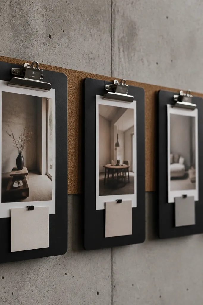 Matte black clipboard with clipped strips and handwritten study notes