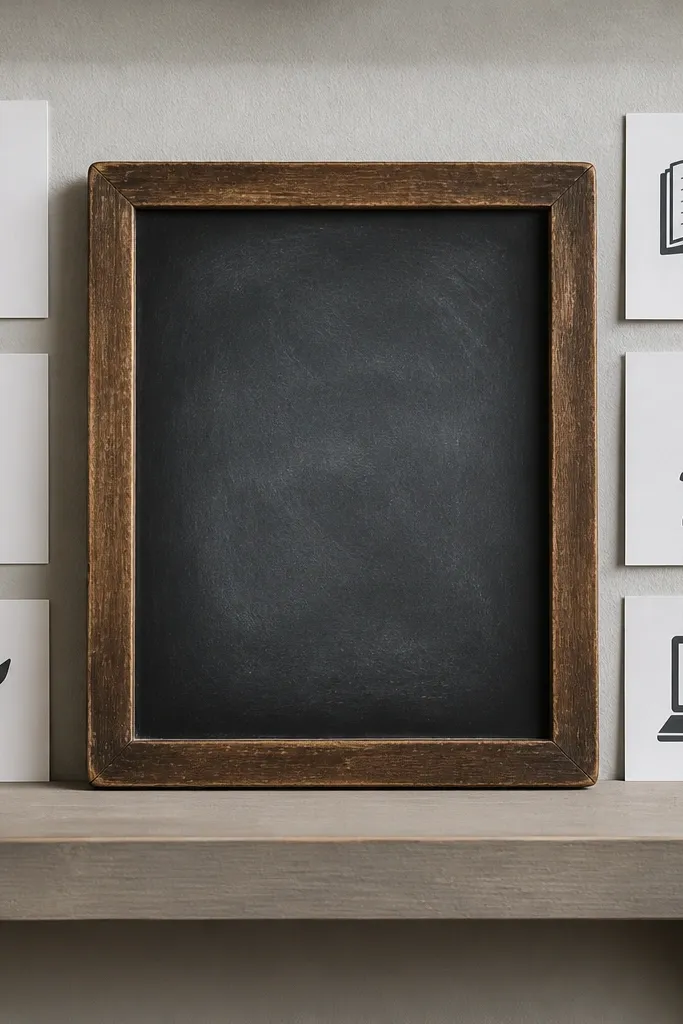 Small chalkboard with cut-paper labels and short chalk goals