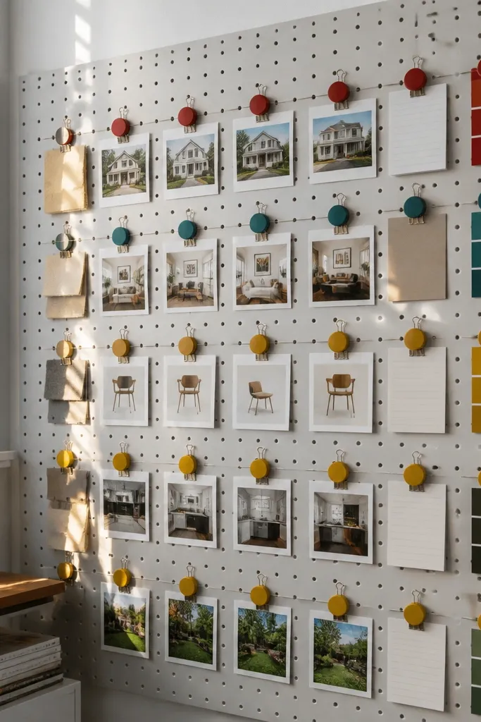 White pegboard with colored pins holding subject cards in neat rows