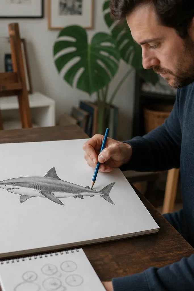 Shark swimming pose body twist and a forked tail