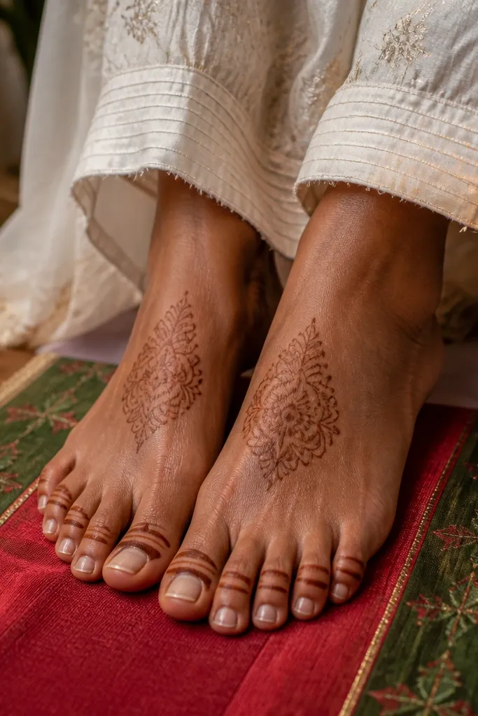 Small ring shapes around toes and two thin horizontal bands across the top of the foot.