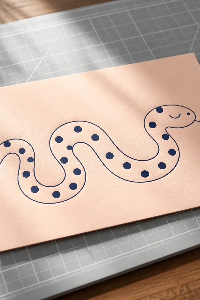 Snake doodle with polka dots along a smooth wavy body and cute eyes