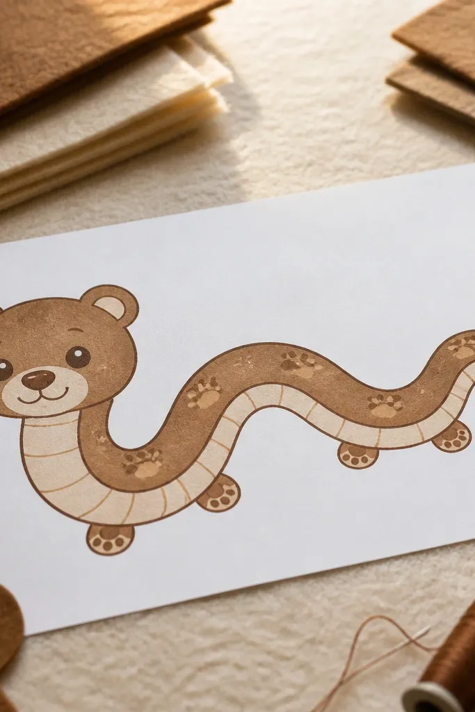 Snake with paw-like feet, big eyes, and a soft cartoon body