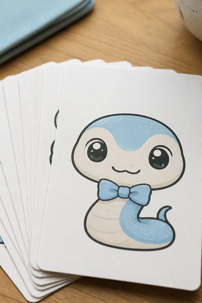 Cute snake with a bow tie, big eyes, and a simple curved body