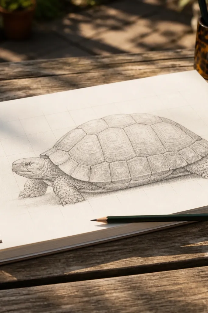 A realistic turtle shell with curved scute lines and shading