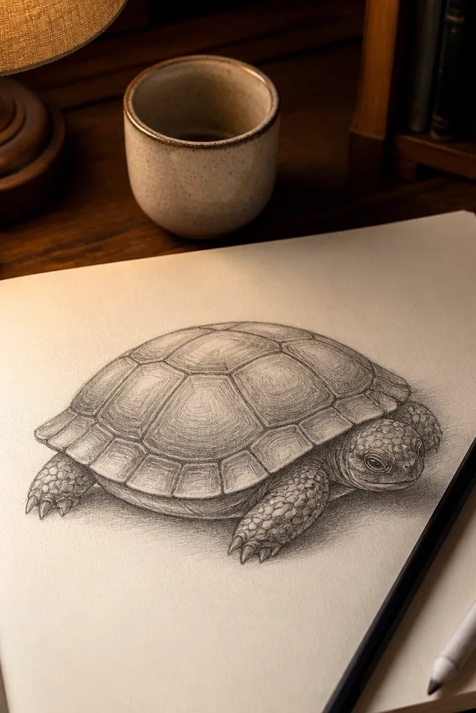 A turtle shell shaded with smooth contour lines and soft gradients