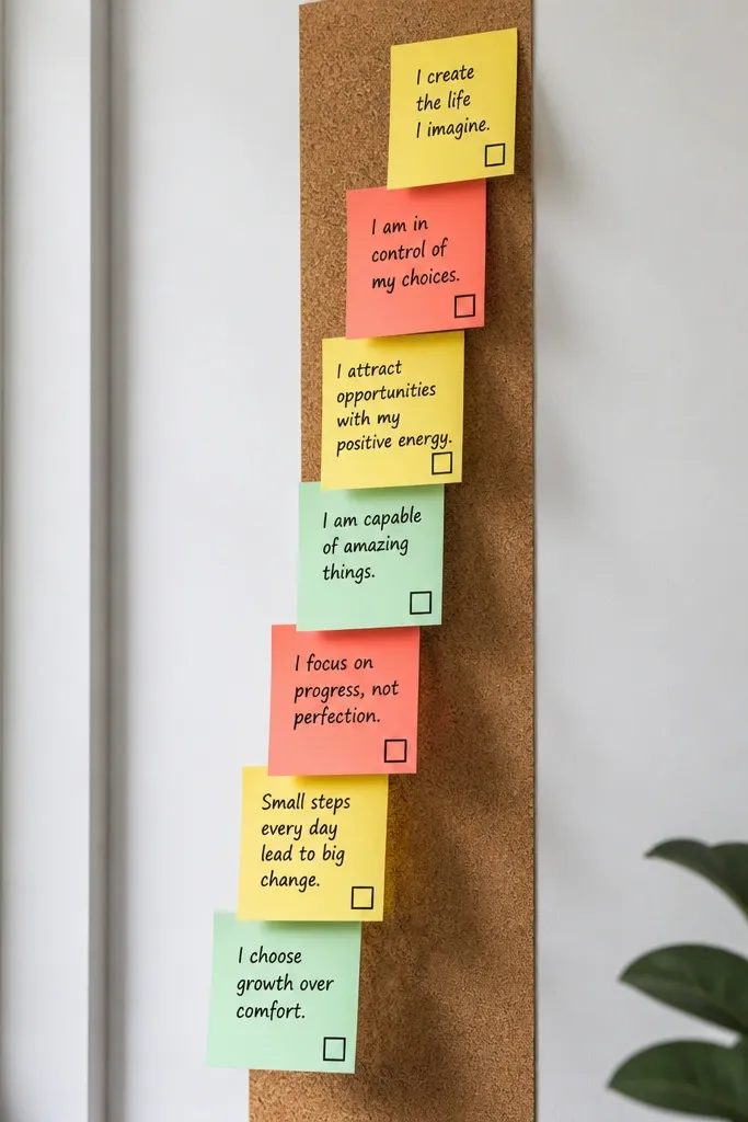Colorful sticky notes stacked like a ladder with short quotes