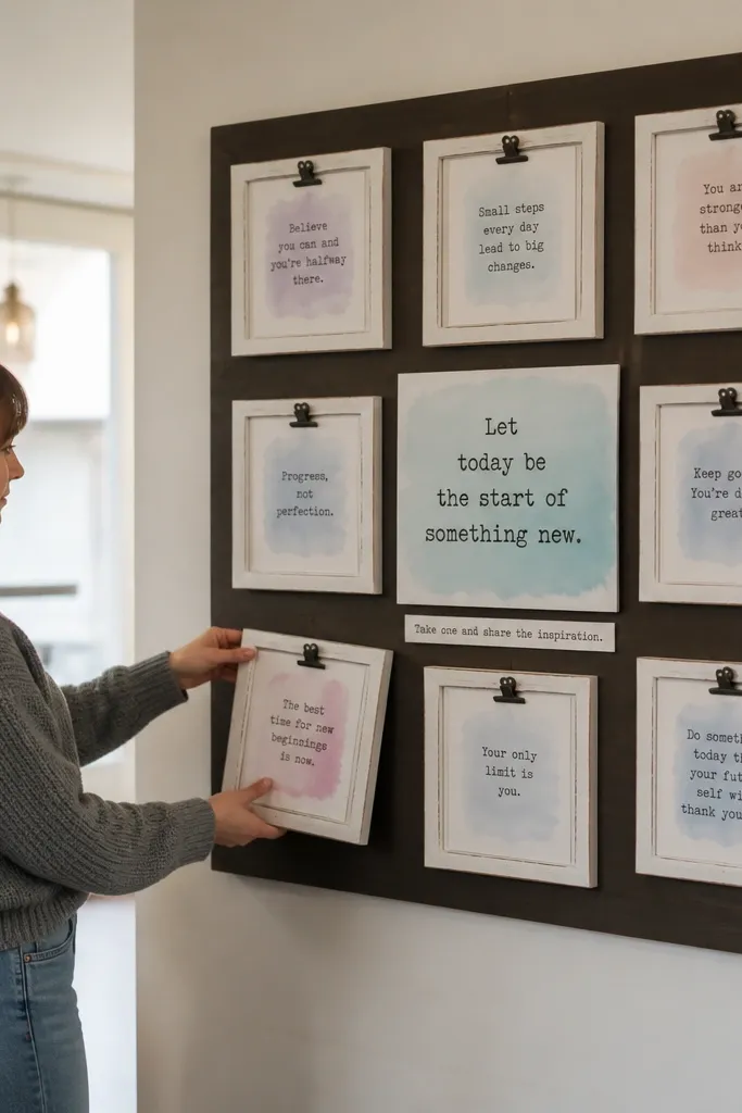 Mini frames on a board with quote cards inside