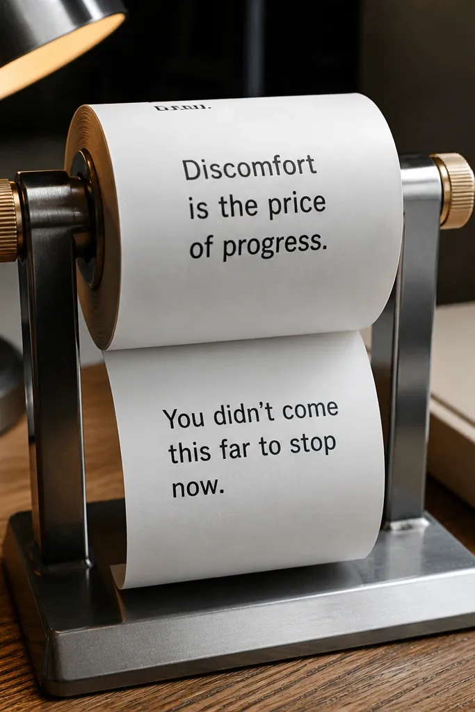 Rolled receipt strip with bold quote text on a spool