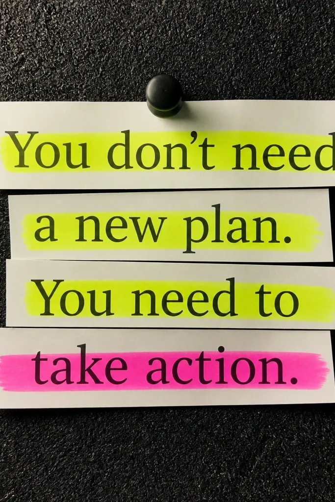 Black board with neon highlighter strips and big handwritten quote text
