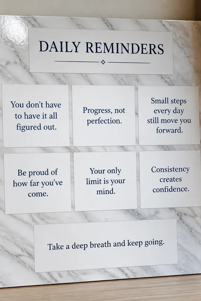Marble-style contact panels with bold quote text blocks
