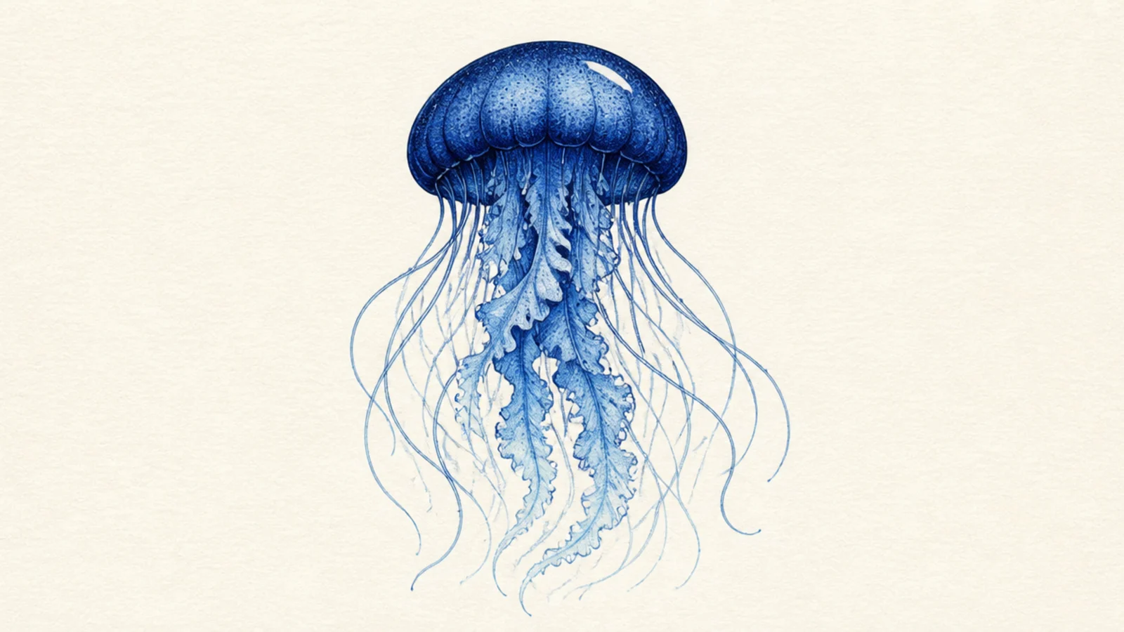 A rich deep-blue jellyfish fading into darker ocean tones