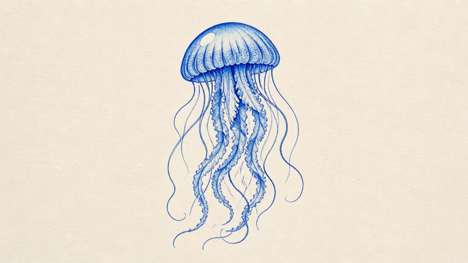A glowing electric-blue neon jellyfish on a dark background