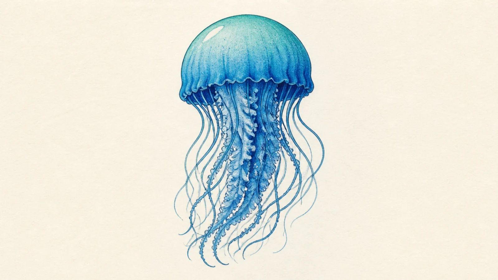 A jellyfish fading smoothly from teal to deep blue