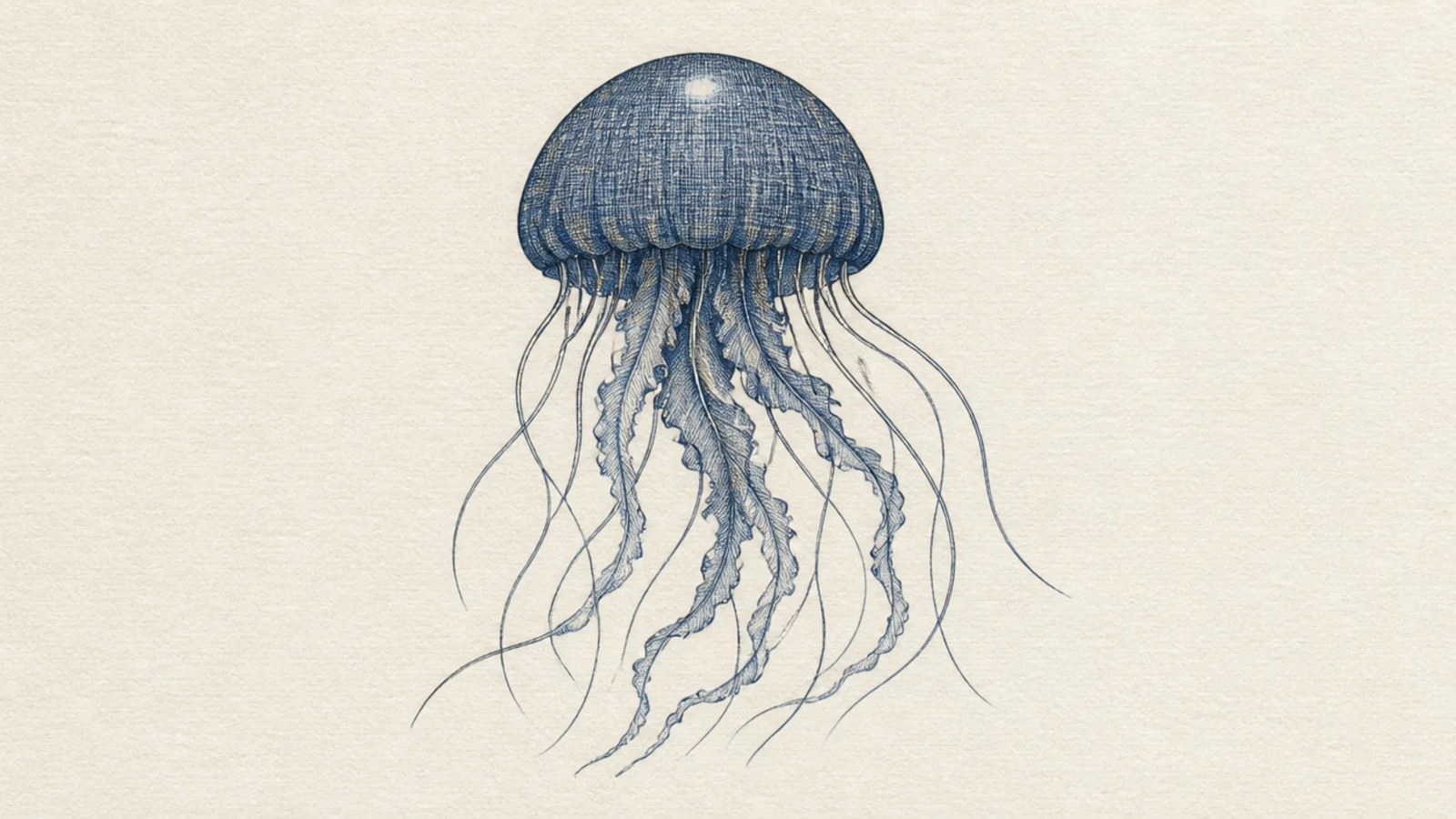 A jellyfish in denim blue with a subtle fabric-like texture