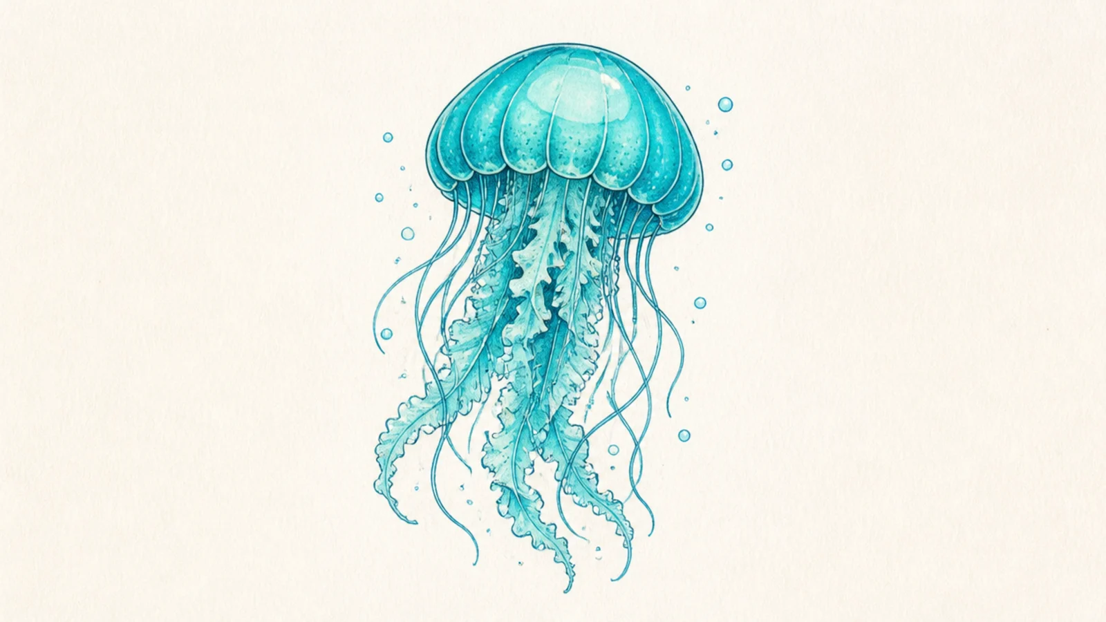 A bright turquoise jellyfish with a tropical feel