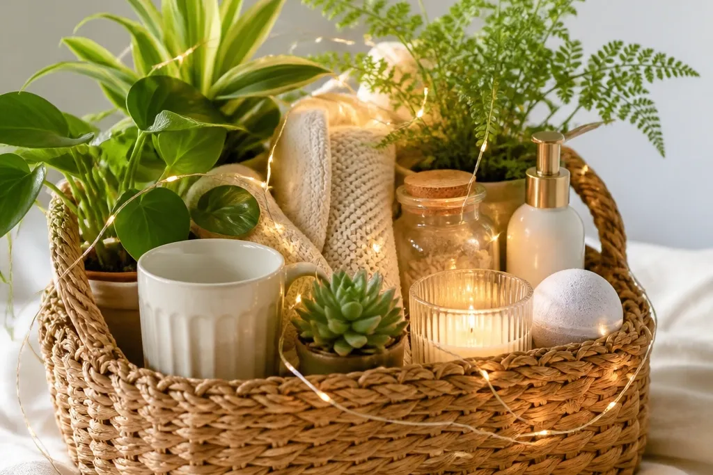 Boo basket ideas with lights and plants