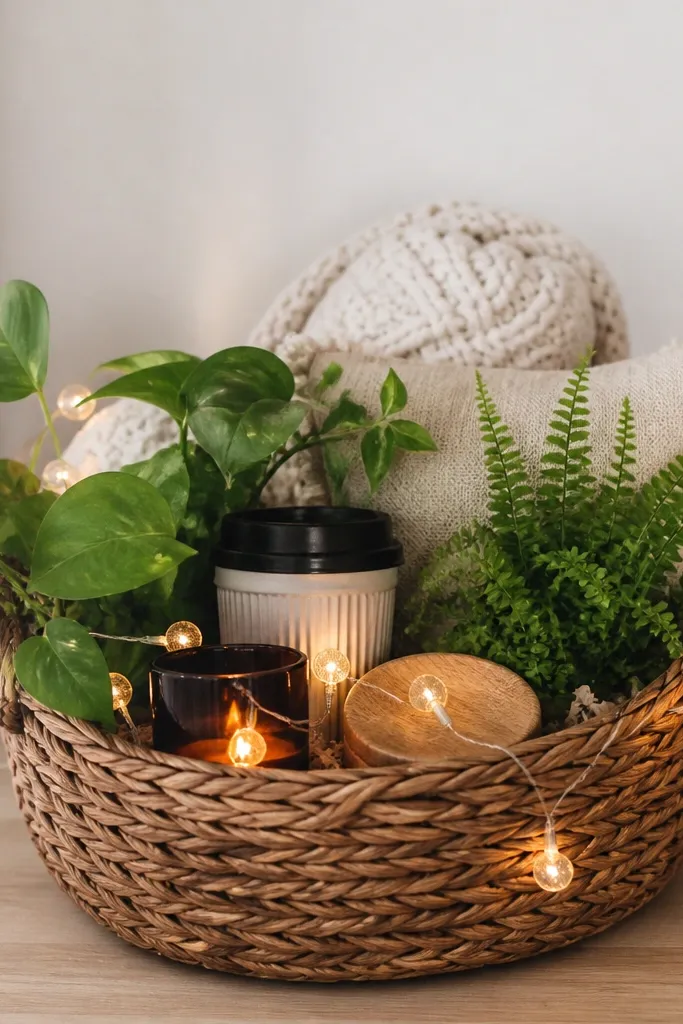 Boo basket ideas with lights and plants