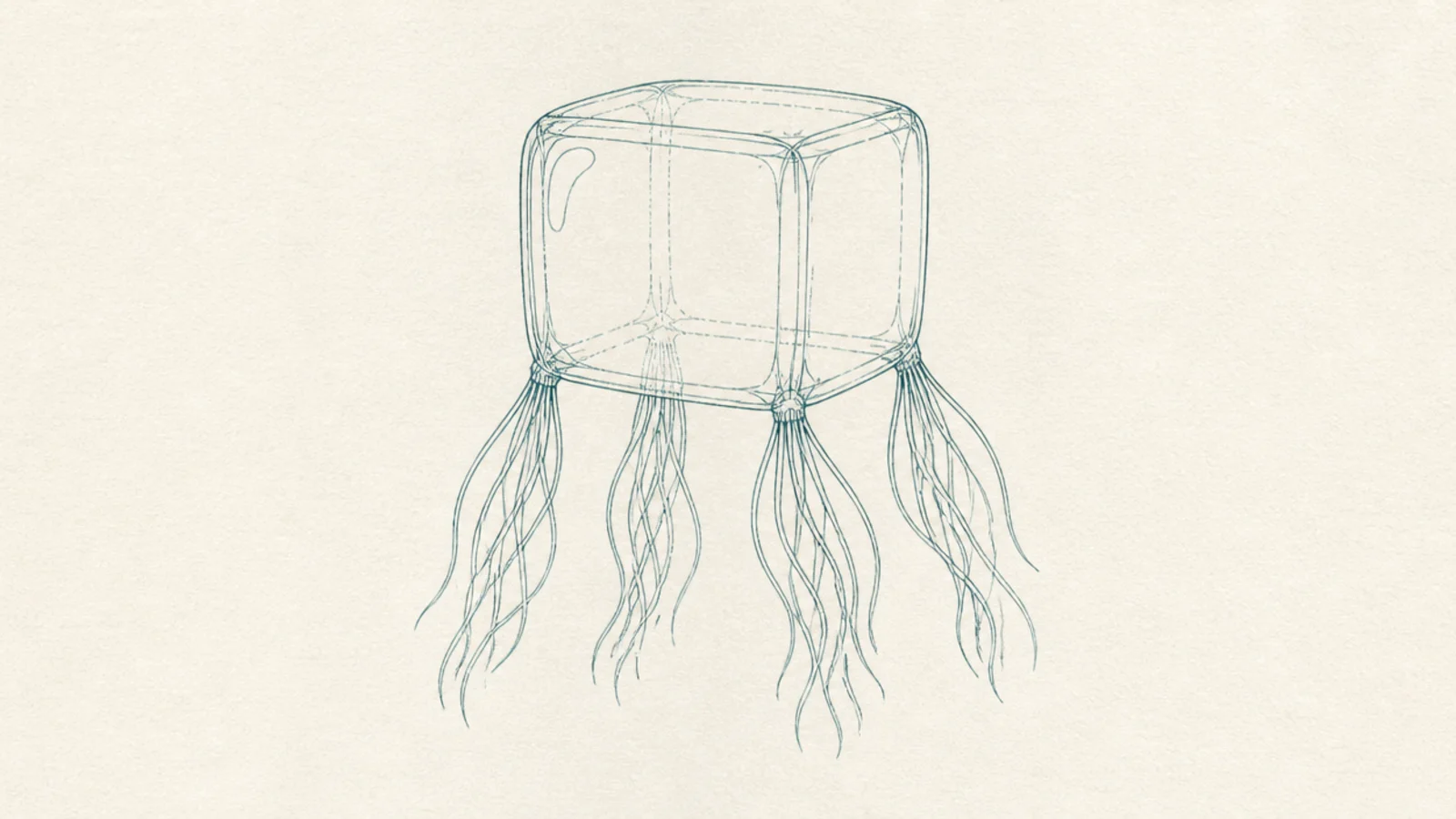A clean minimal line drawing of a box jellyfish