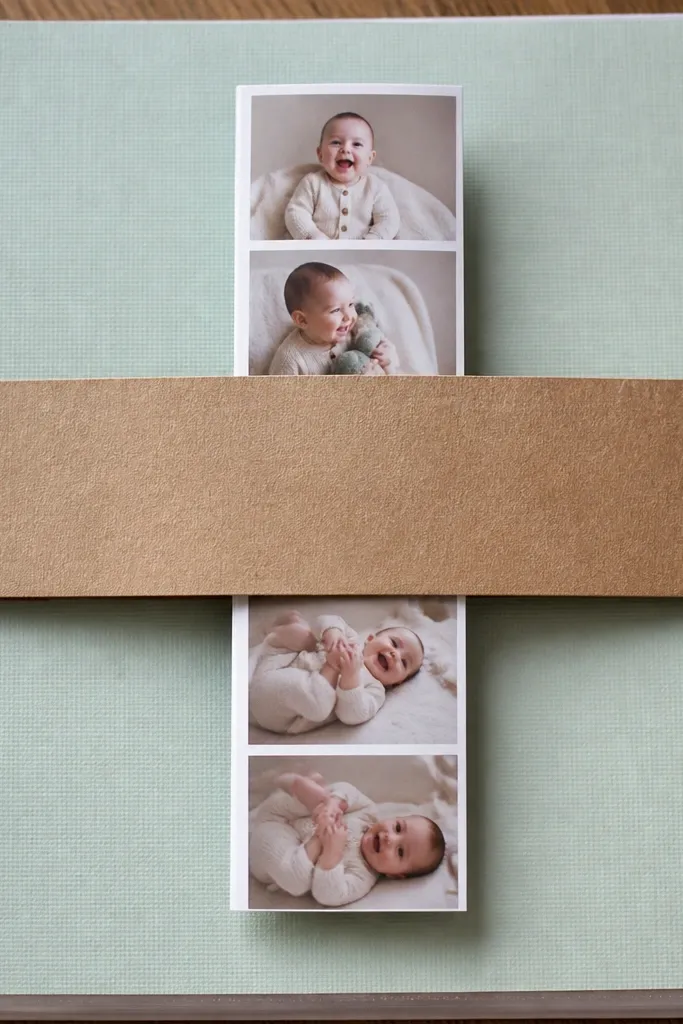 Kraft belly band across scrapbook page holding a strip of three photos