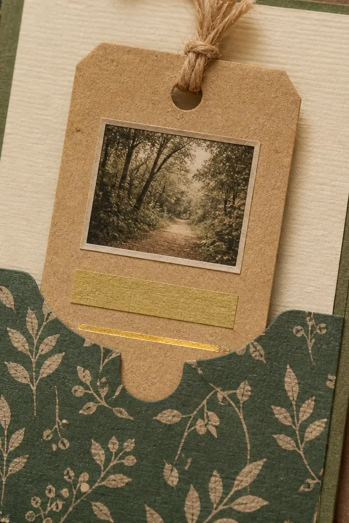 Receipt-style tag on scrapbook page with foil date and a small baby
