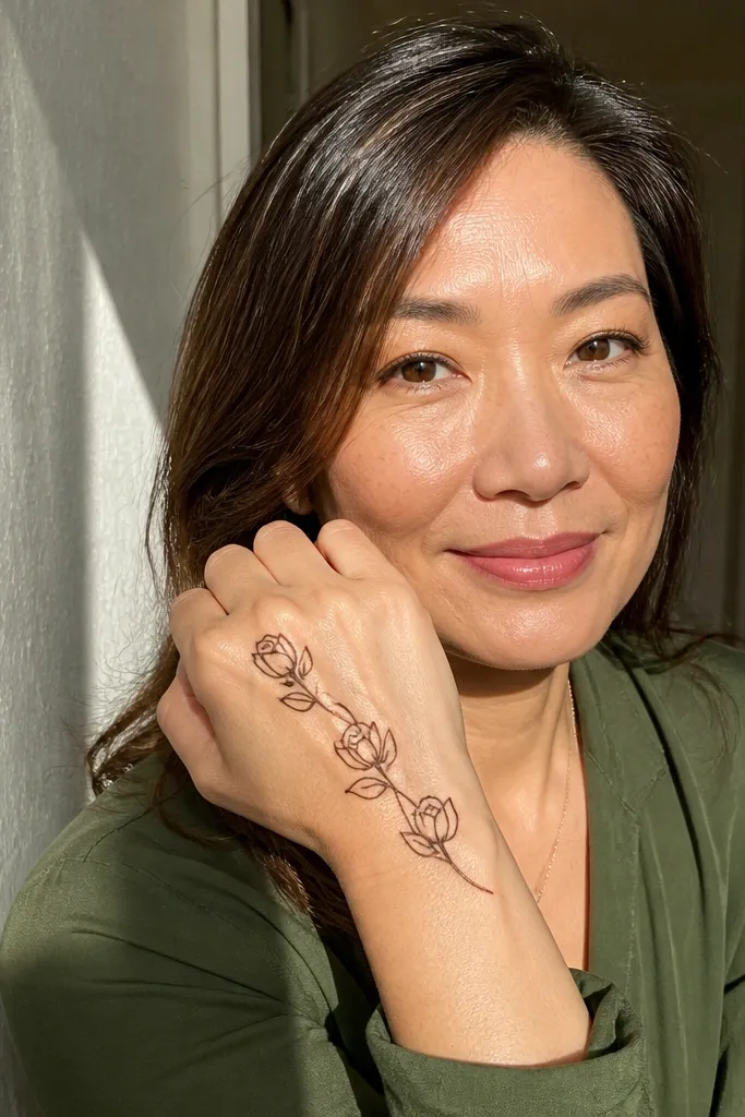 Small rose bud outlines with gentle side curves on back of hand