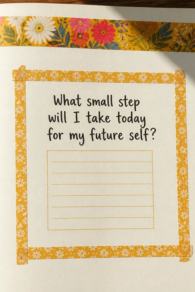 Journal page with a washi tape border and a single question inside a boxed area