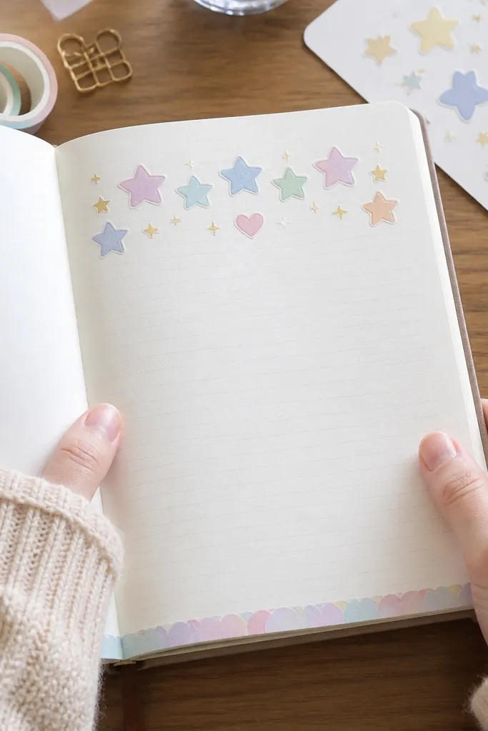 Journal page with a title made from stickers at the top and blank writing space below