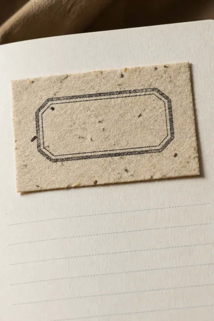 Journal page with a small nameplate made from stamped paper and a tidy writing area