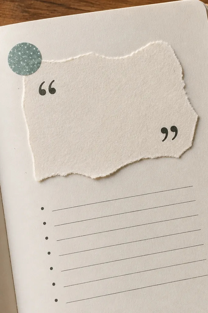 Journal page with a small cutout quote tag on top and bullet reflection below