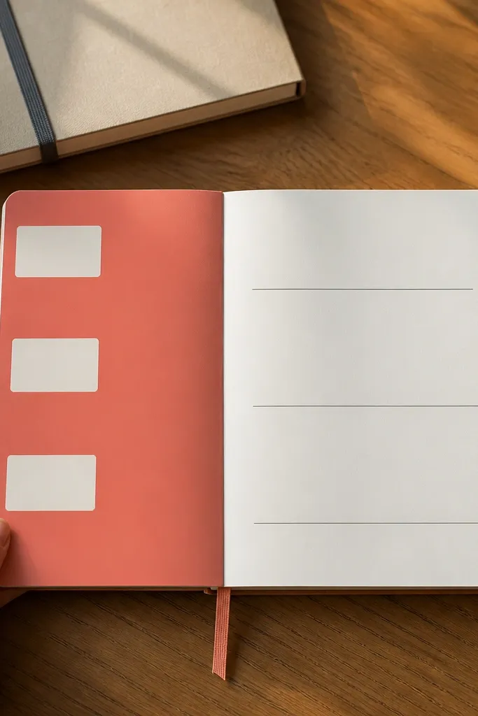 Journal page with a single bold color block and labeled writing sections