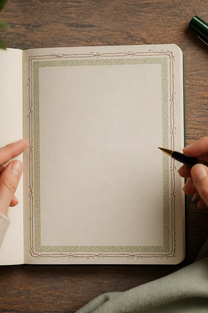 Journal page with a hand-drawn doodle border and a thin washi trim line inside it