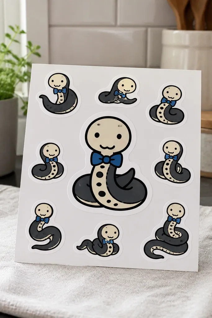 A cute snake with a bow tie and a dotted belly pattern