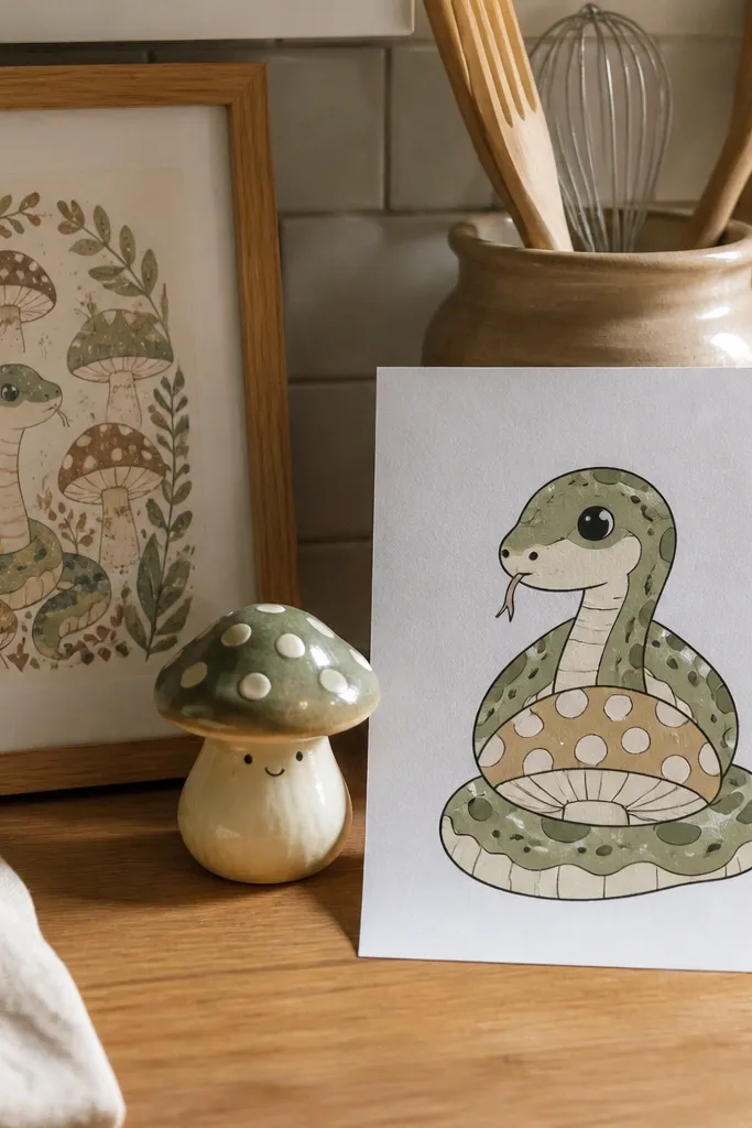 A cute snake with a mushroom-shaped belly pattern of spots
