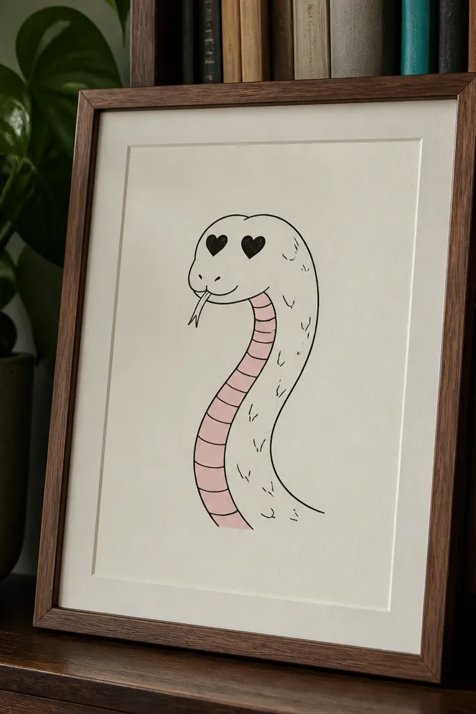A snake with heart-shaped eyes and minimal scale dots