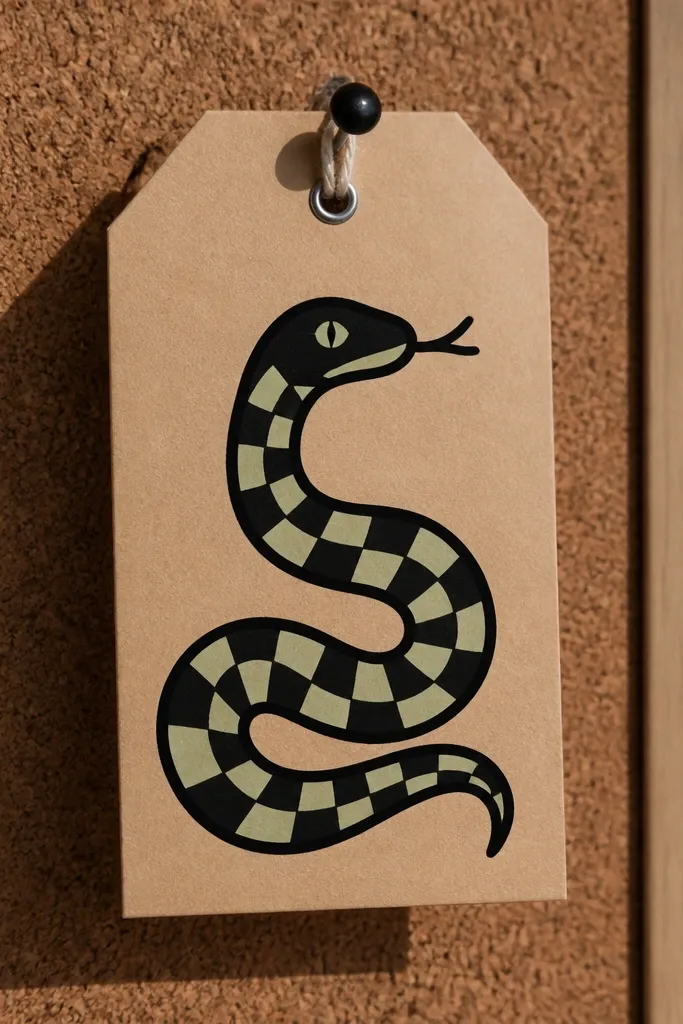 A snake with a thick outline and checkerboard belly pattern