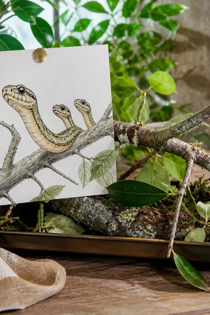 Three small snakes together on a branch with tiny scale textures