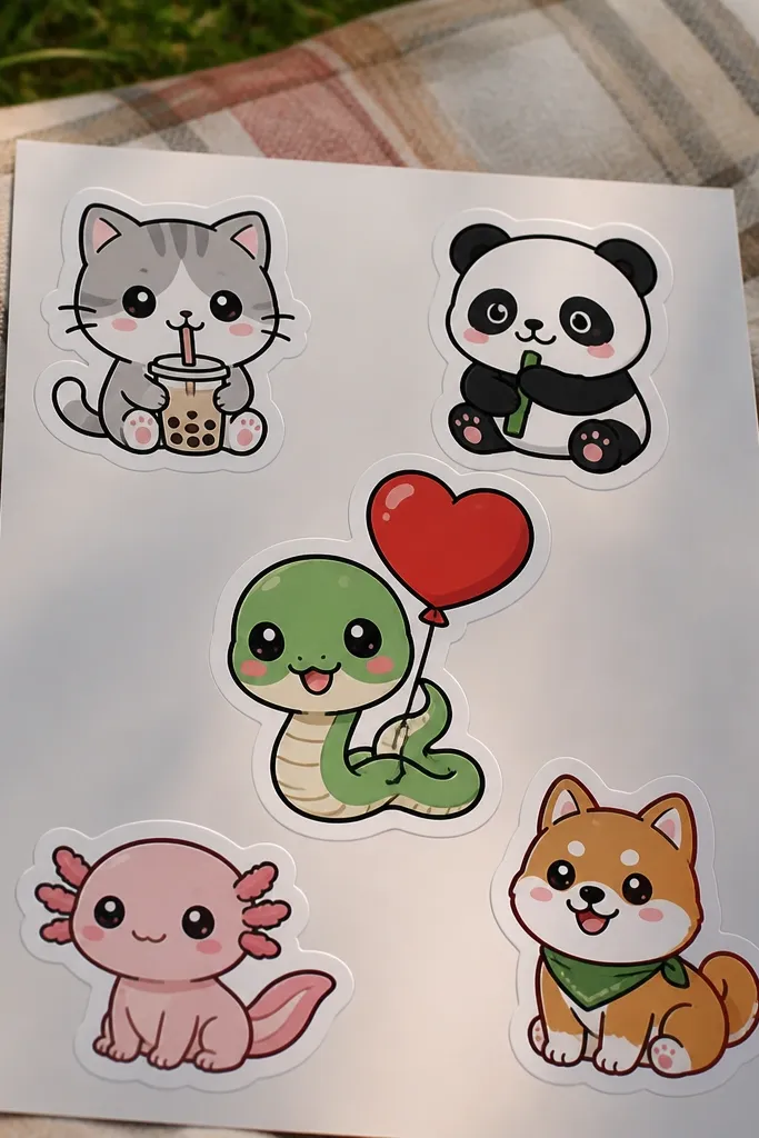 A chibi snake holding a heart-shaped balloon