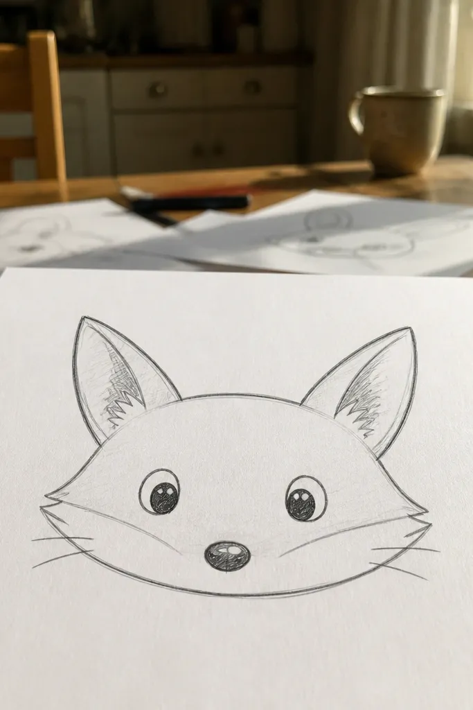 Simple fox head with big ears, round eyes, and a small nose