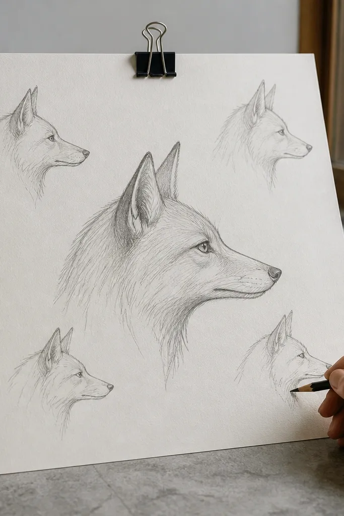 Side profile fox head with triangle snout and pointed ear