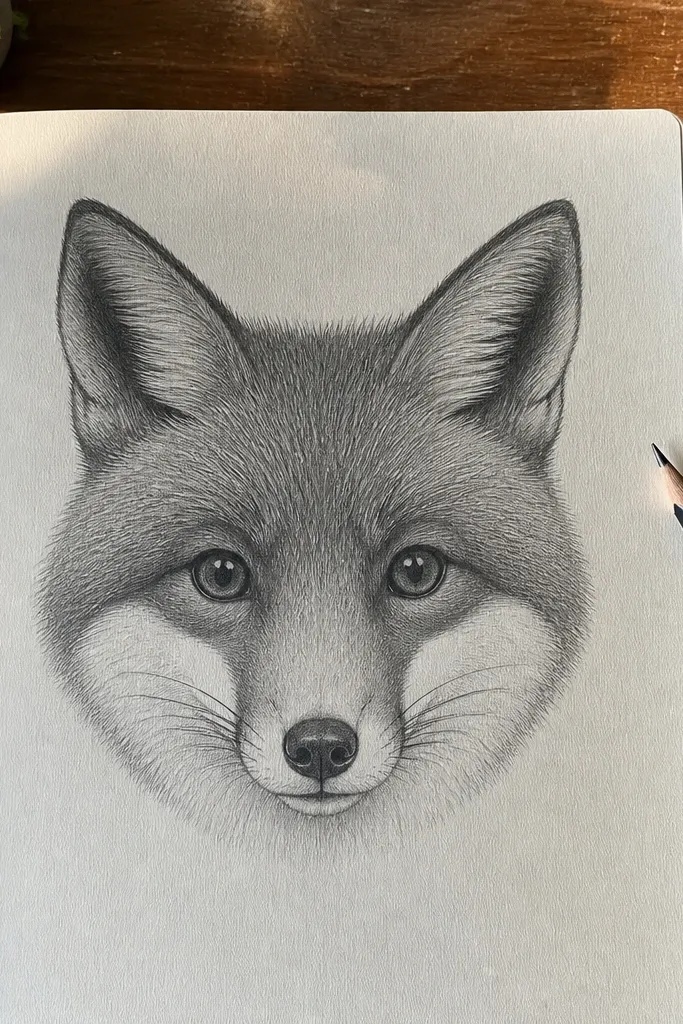 Front fox face with white mask markings and dark nose