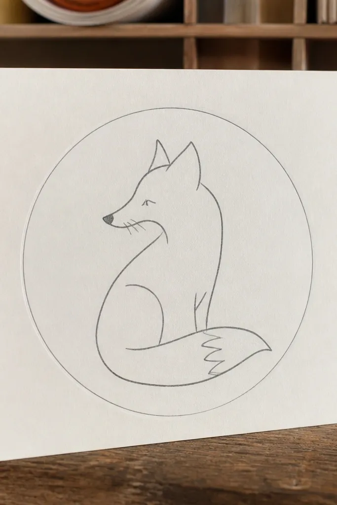 Minimal fox face drawn with thin lines inside a circle
