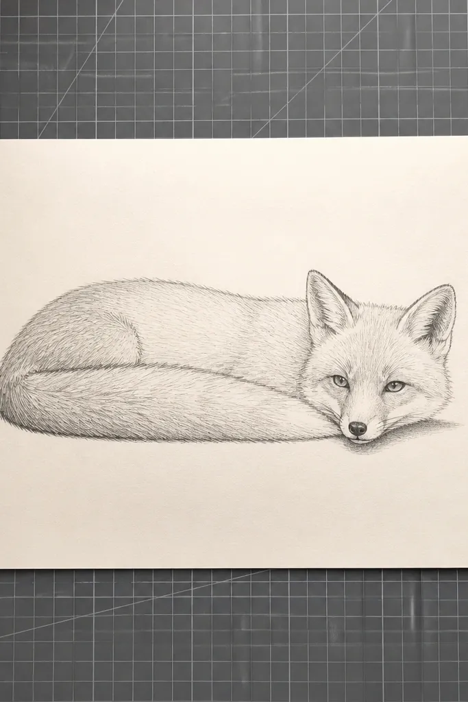 Fox lying down with long body and small head