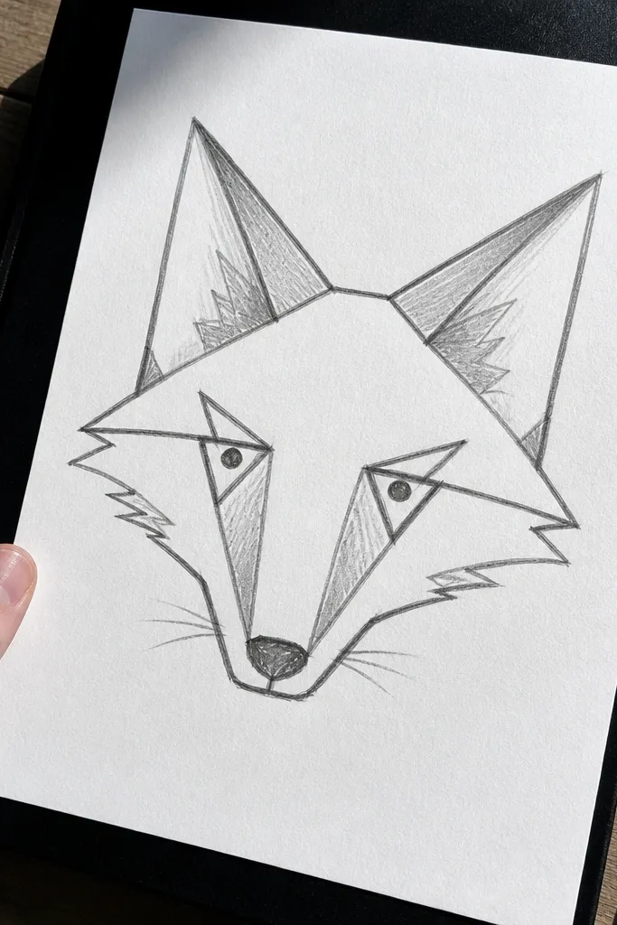 Fox face with sharp geometric eye shapes and clean outlines