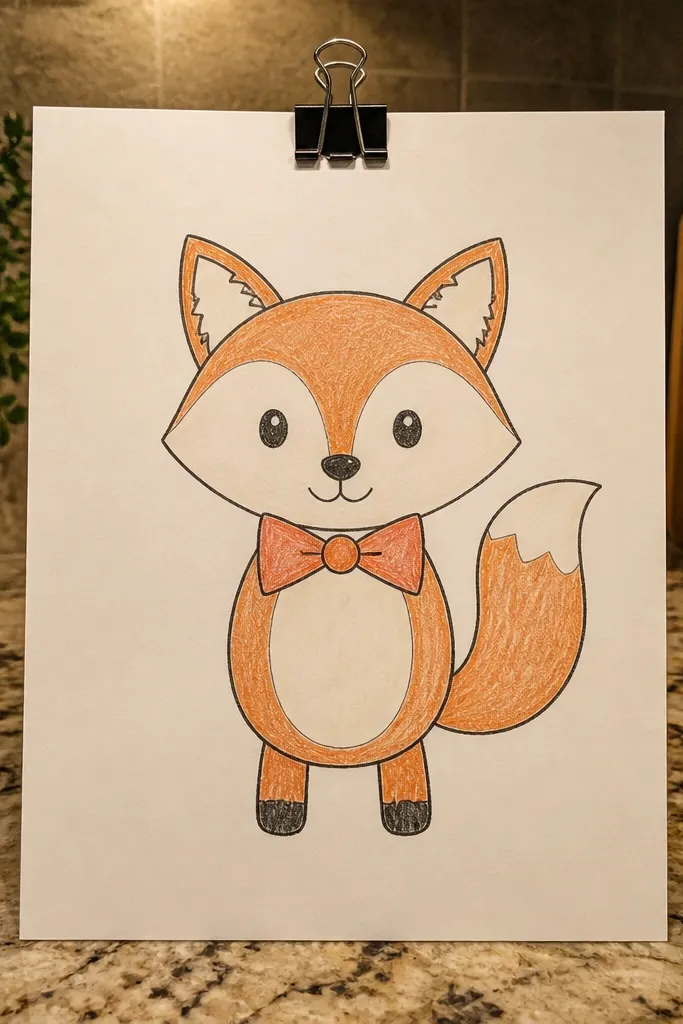 Fox standing front view wearing a small bowtie