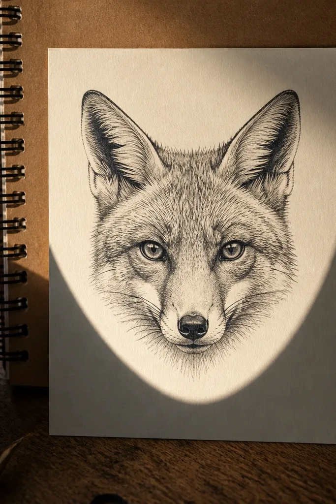 Fox head with a strong shadow shape under the chin