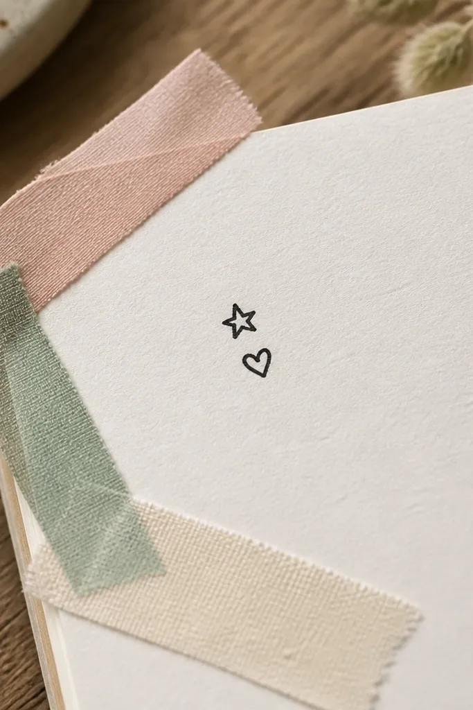 Two diagonal tape strips framing a central doodle space