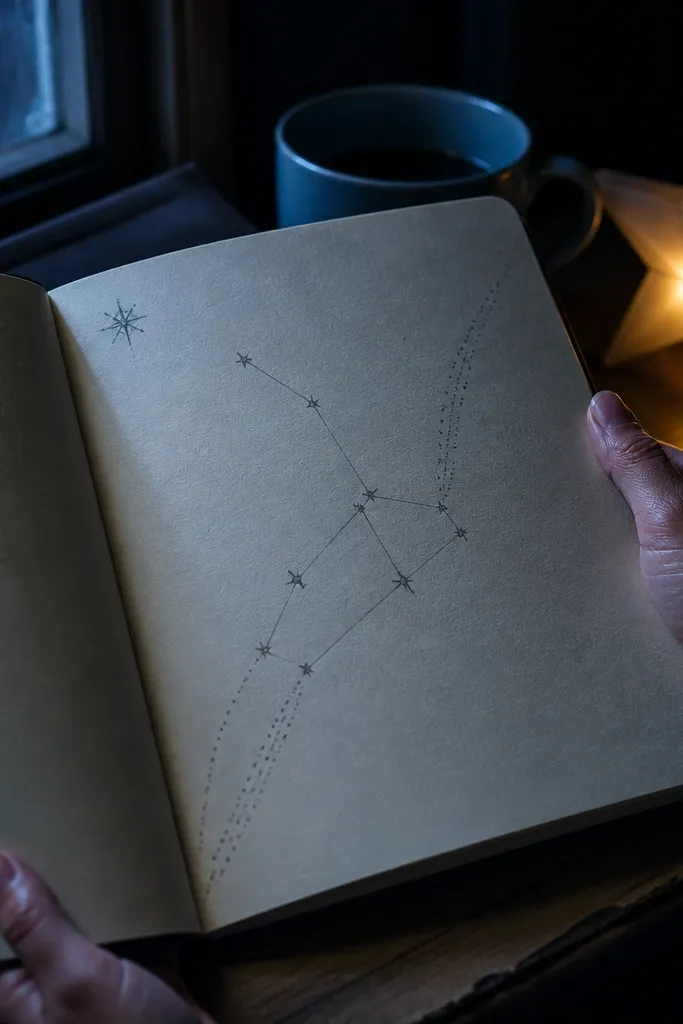 Small star cluster with dotted trails and a tiny label